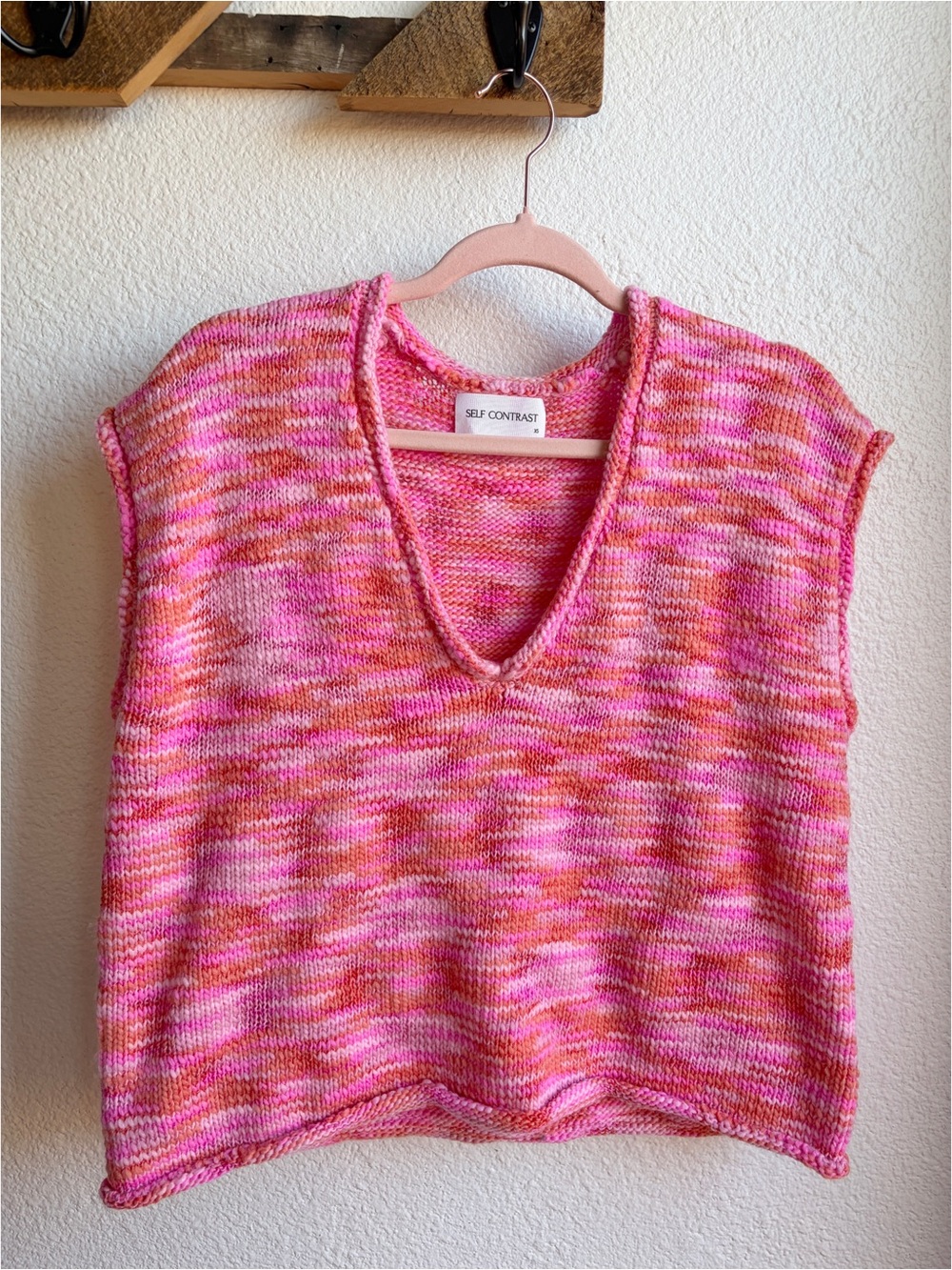 Self Contrast Pink Marled Knit Sweater Vest XS